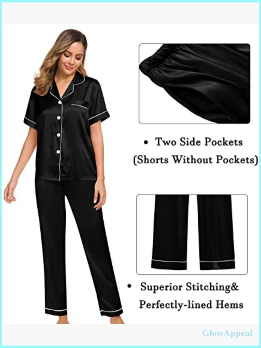 3pc Silk Satin Pajama Set Button Down Short Sleeve Loungewear XS-XXL
